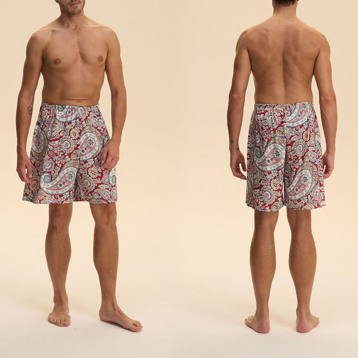 Olivenorma - Pantaloni corti da uomo estivi in ​​chiffon satinato, larghi, comodi ed eleganti, stampati - image 14