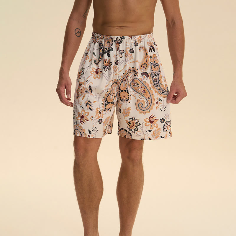 Olivenorma - Pantaloni corti da uomo estivi in ​​chiffon satinato, larghi, comodi ed eleganti, stampati - Bianco - 2XL - image 0