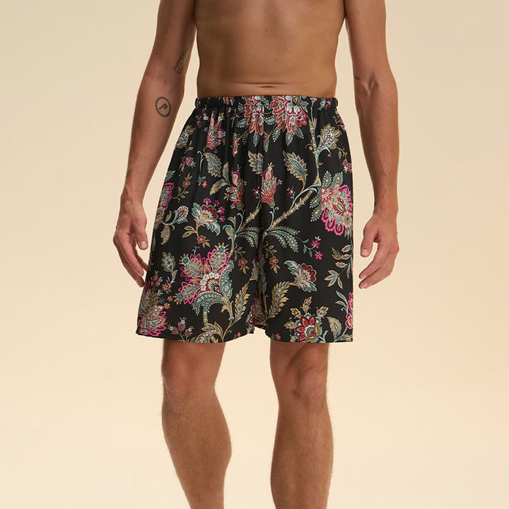 Olivenorma - Pantaloni corti da uomo estivi in ​​chiffon satinato, larghi, comodi ed eleganti, stampati - Nero - 2XL - image 20