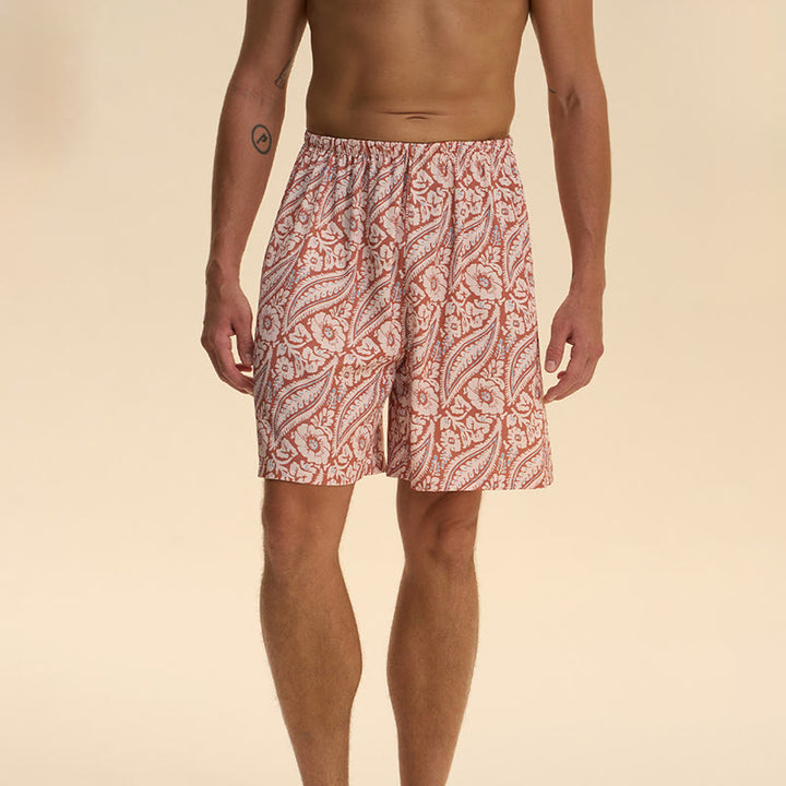 Olivenorma - Pantaloni corti da uomo estivi in ​​chiffon satinato, larghi, comodi ed eleganti, stampati - Rosso - 2XL - image 5