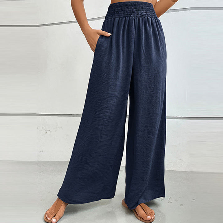 Olivenorma Pantaloni estivi casual a vita alta con elastico in vita e gamba larga - Blu navy - XL - image 7