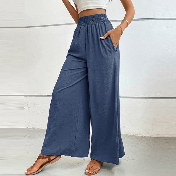 Olivenorma Pantaloni estivi casual a vita alta con elastico in vita e gamba larga - Blu foschia - XL - image 10