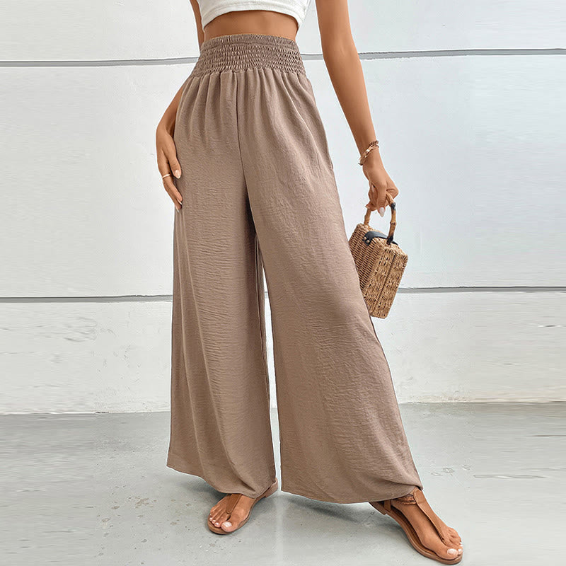Olivenorma Pantaloni estivi casual a vita alta con elastico in vita e gamba larga - Cachi - XL - image 16