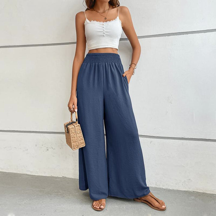 Olivenorma Pantaloni estivi casual a vita alta con elastico in vita e gamba larga - image 11