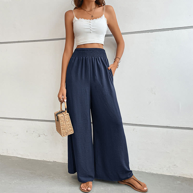 Olivenorma Pantaloni estivi casual a vita alta con elastico in vita e gamba larga - image 8