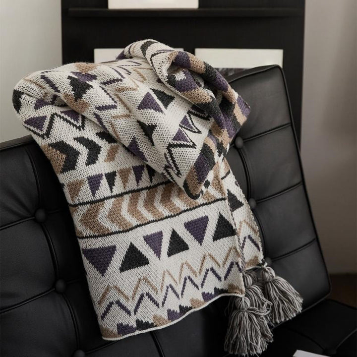 Coperta con nappe in maglia bohémien Brigg Olivenorma - Brigg Gray - 150*200 cm - image 4