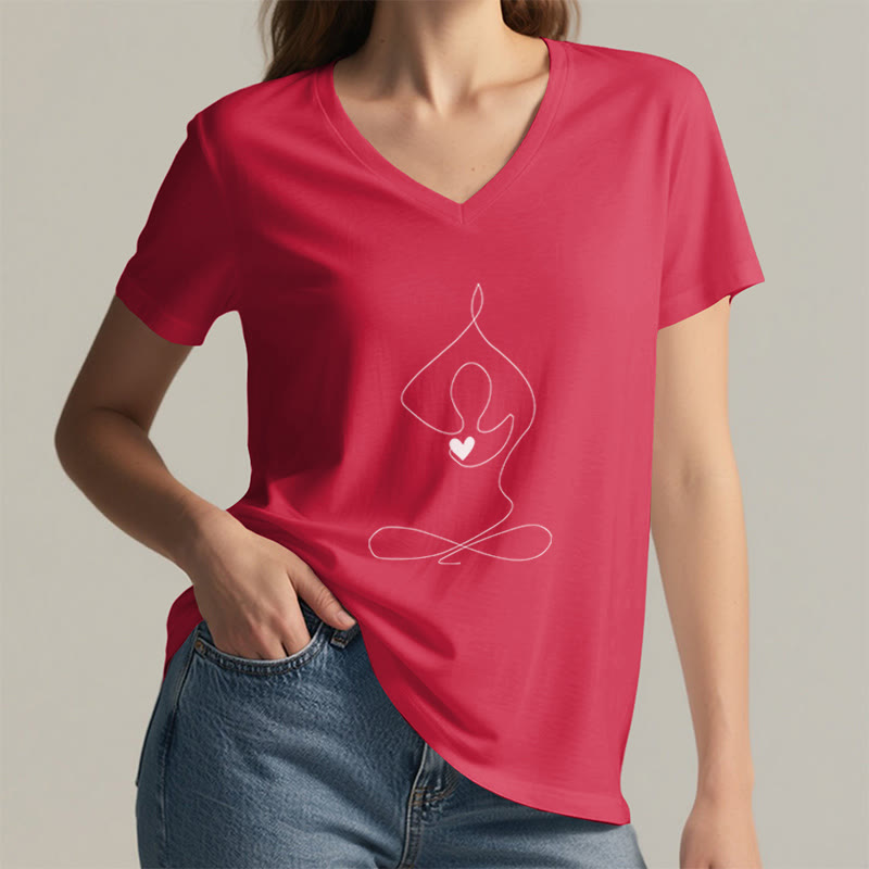 Maglietta con scollo a V e scritta "Meditazione Yoga e Posizione Spirituale" Olivenorma - image 13