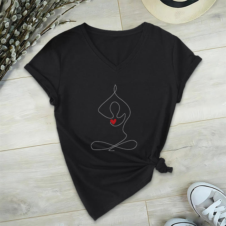 Maglietta con scollo a V e scritta "Meditazione Yoga e Posizione Spirituale" Olivenorma - Nero - 2XL - image 10