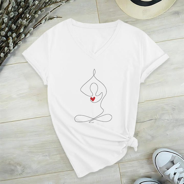 Maglietta con scollo a V e scritta "Meditazione Yoga e Posizione Spirituale" Olivenorma - Bianco - 2XL - image 0
