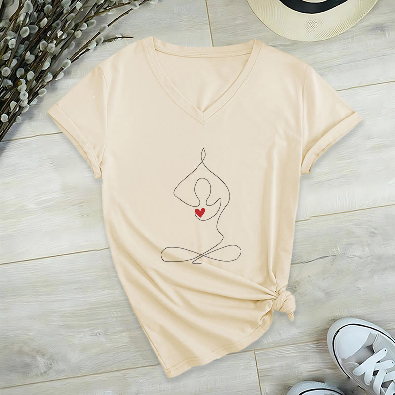 Maglietta con scollo a V e scritta "Meditazione Yoga e Posizione Spirituale" Olivenorma - Cachi - 2XL - image 20