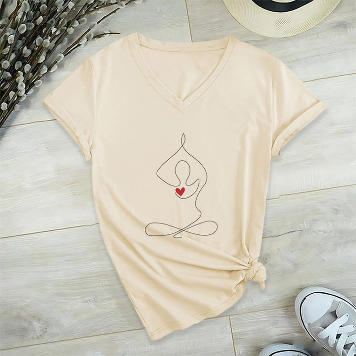 Maglietta con scollo a V e scritta "Meditazione Yoga e Posizione Spirituale" Olivenorma - Cachi - 2XL - image 20
