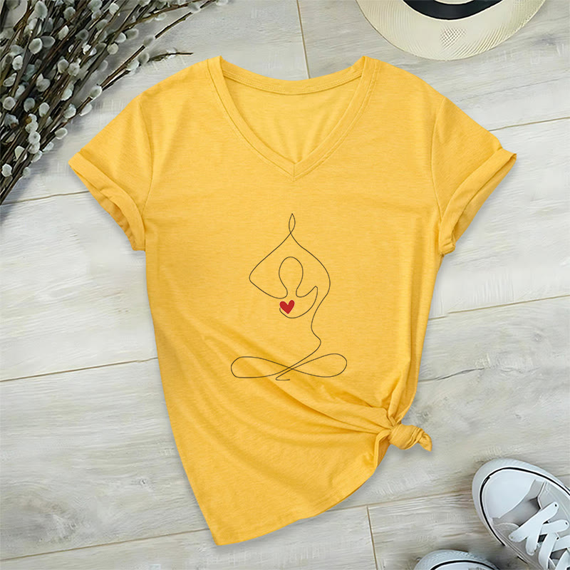 Maglietta con scollo a V e scritta "Meditazione Yoga e Posizione Spirituale" Olivenorma - Giallo - 2XL - image 14