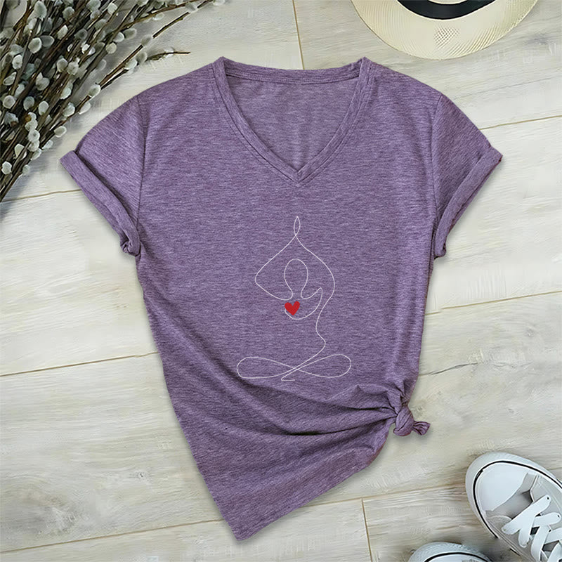 Maglietta con scollo a V e scritta "Meditazione Yoga e Posizione Spirituale" Olivenorma - Viola - 2XL - image 24
