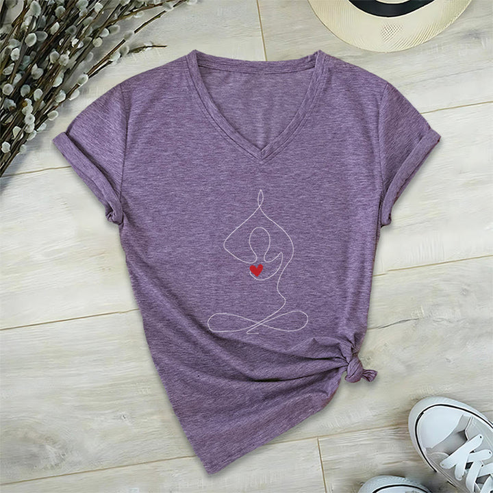 Maglietta con scollo a V e scritta "Meditazione Yoga e Posizione Spirituale" Olivenorma - Viola - 2XL - image 24