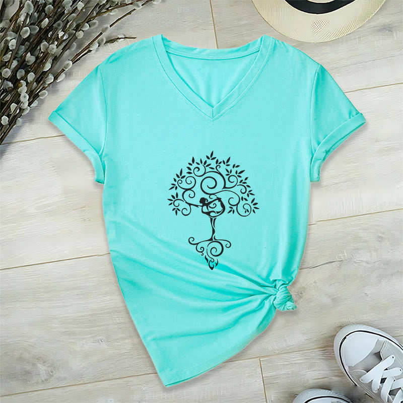 Olivenorma Yoga Lover Namaste Meditation T-shirt con scollo a V - Lago Blu - 2XL - image 24