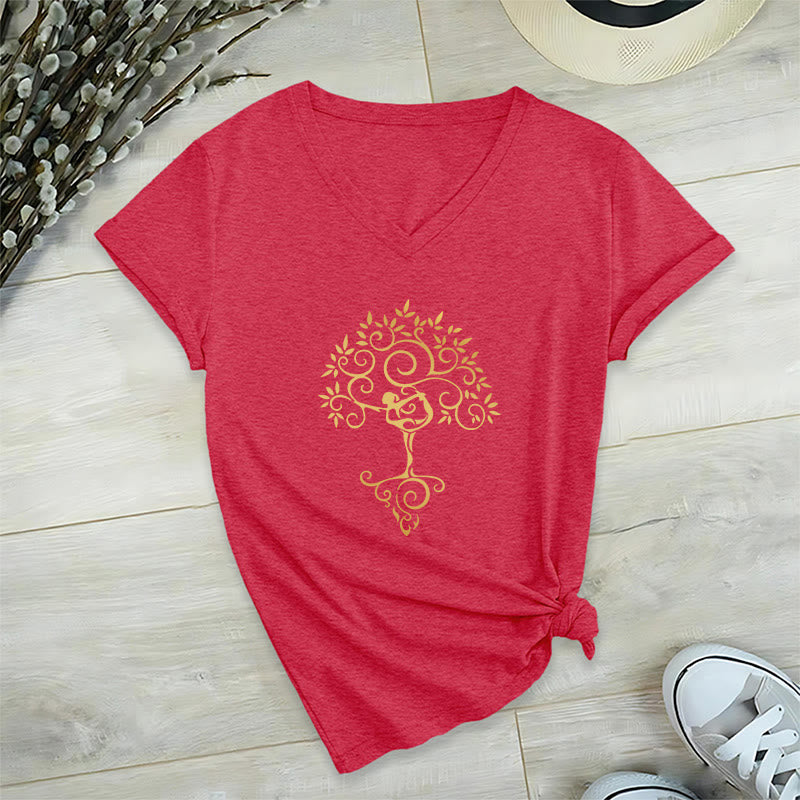 Olivenorma Yoga Lover Namaste Meditation T-shirt con scollo a V - Rosso - 2XL - image 14