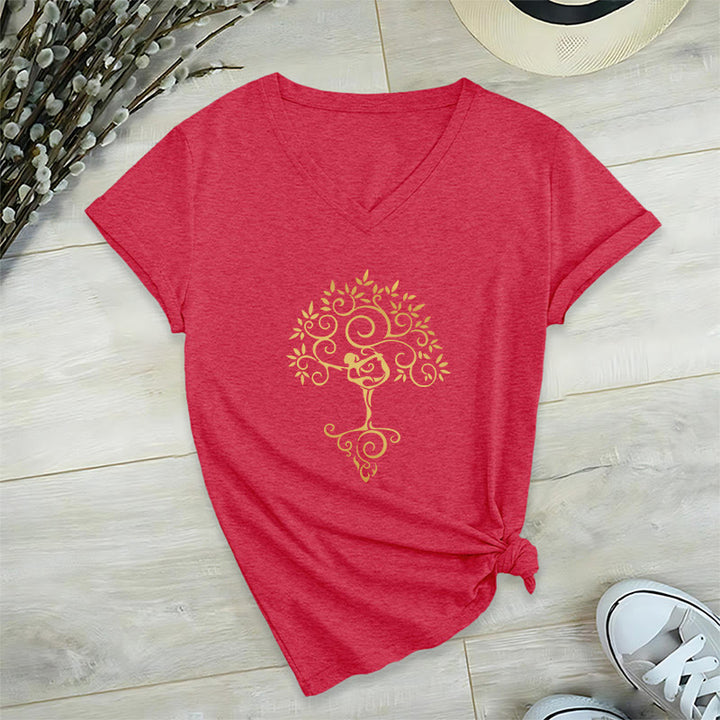 Olivenorma Yoga Lover Namaste Meditation T-shirt con scollo a V - Rosso - 2XL - image 14