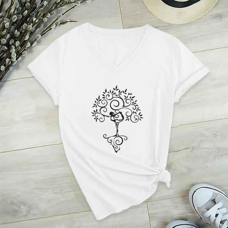 Olivenorma Yoga Lover Namaste Meditation T-shirt con scollo a V - Bianco - 2XL - image 2