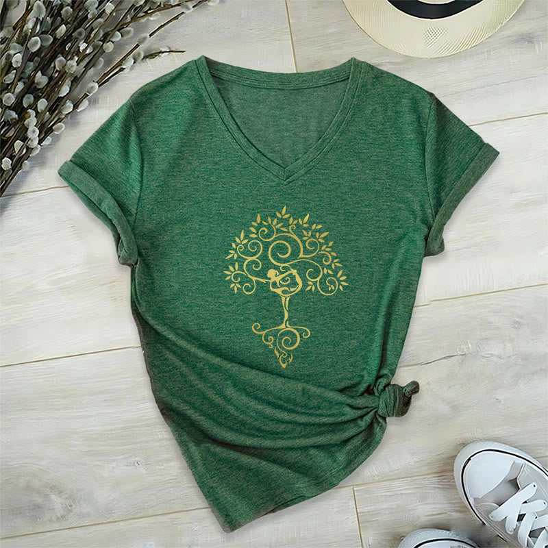 Olivenorma Yoga Lover Namaste Meditation T-shirt con scollo a V - Verde scuro - 2XL - image 6