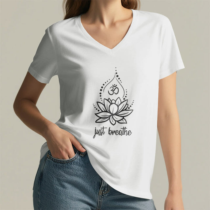 Maglietta con scollo a V per meditazione yoga "Just Breathe" Olivenorma - image 1