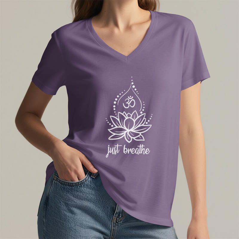 Maglietta con scollo a V per meditazione yoga "Just Breathe" Olivenorma - image 25
