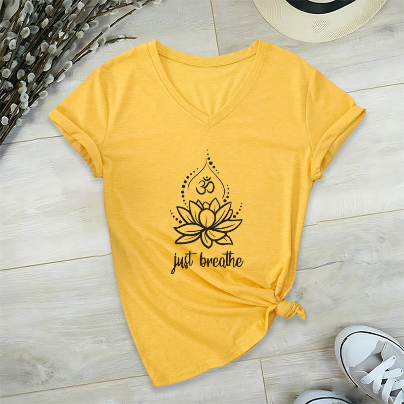 Maglietta con scollo a V per meditazione yoga "Just Breathe" Olivenorma - Giallo - 2XL - image 14