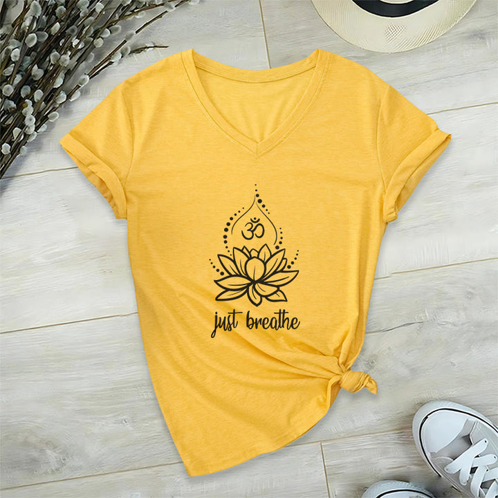 Maglietta con scollo a V per meditazione yoga "Just Breathe" Olivenorma - Giallo - 2XL - image 14