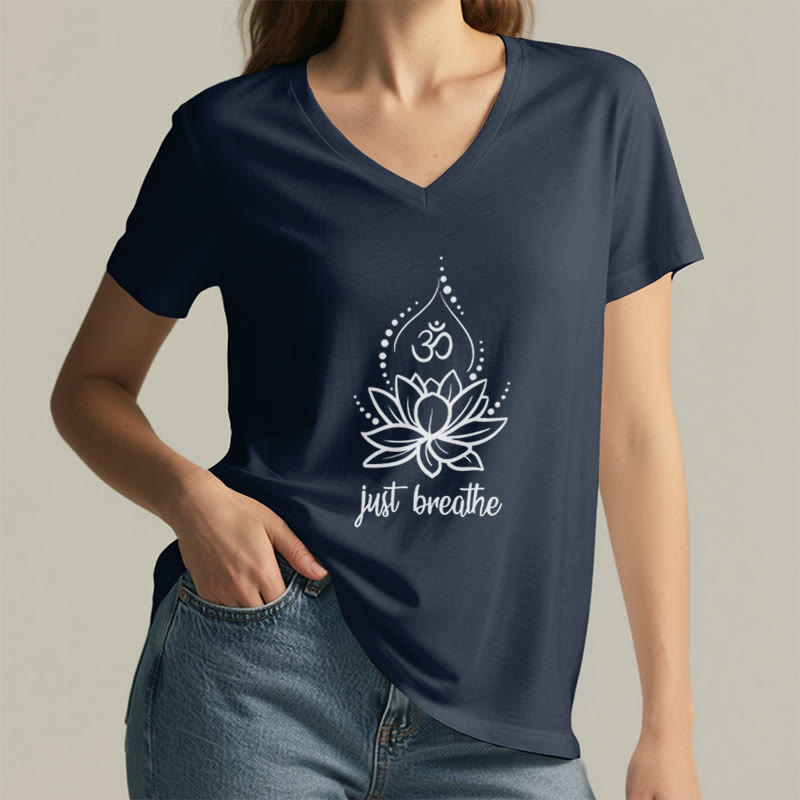 Maglietta con scollo a V per meditazione yoga "Just Breathe" Olivenorma - image 3