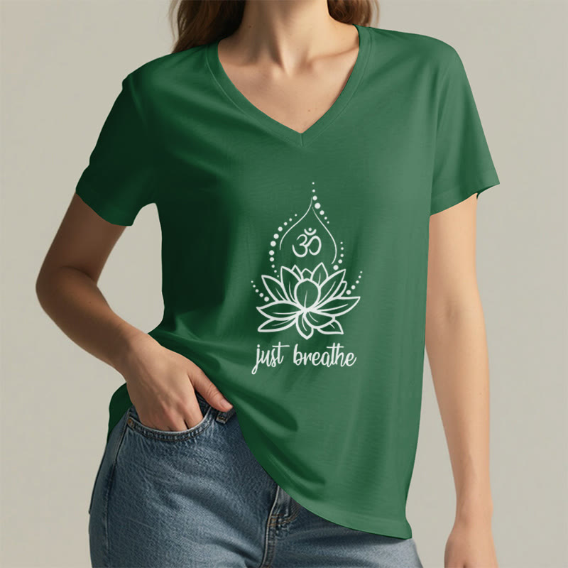 Maglietta con scollo a V per meditazione yoga "Just Breathe" Olivenorma - image 5