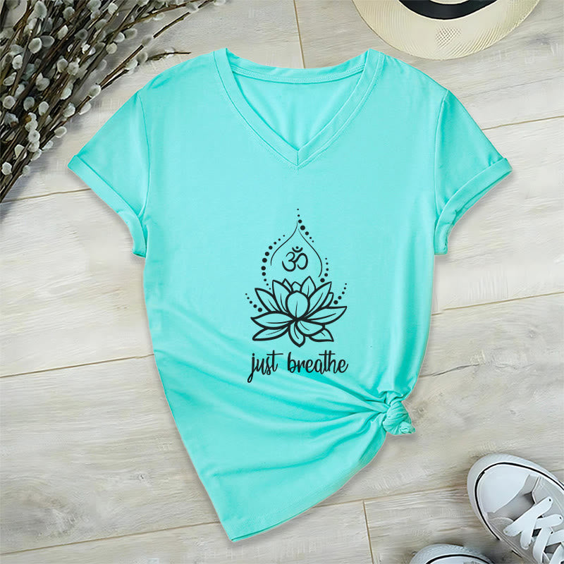 Maglietta con scollo a V per meditazione yoga "Just Breathe" Olivenorma - Lago Blu - 2XL - image 22
