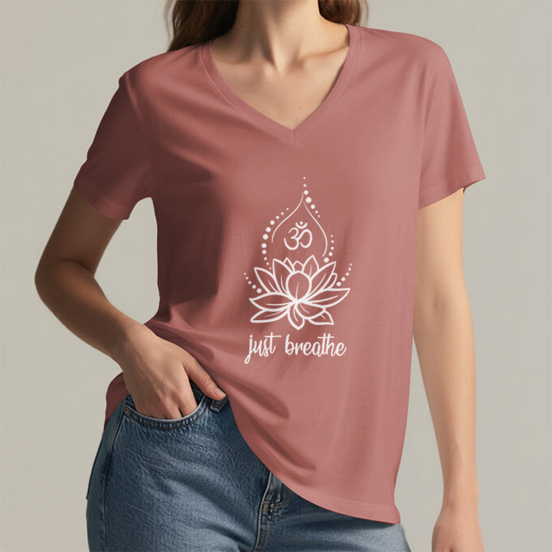 Maglietta con scollo a V per meditazione yoga "Just Breathe" Olivenorma - image 17