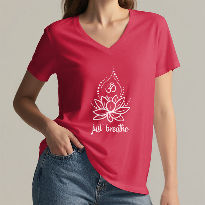 Maglietta con scollo a V per meditazione yoga "Just Breathe" Olivenorma - image 13