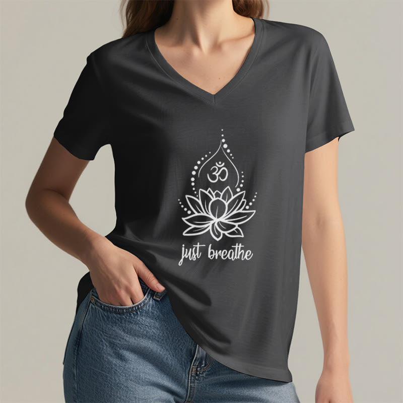 Maglietta con scollo a V per meditazione yoga "Just Breathe" Olivenorma - image 9