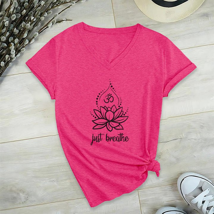 Maglietta con scollo a V per meditazione yoga "Just Breathe" Olivenorma - Rosa rossa - 2XL - image 18