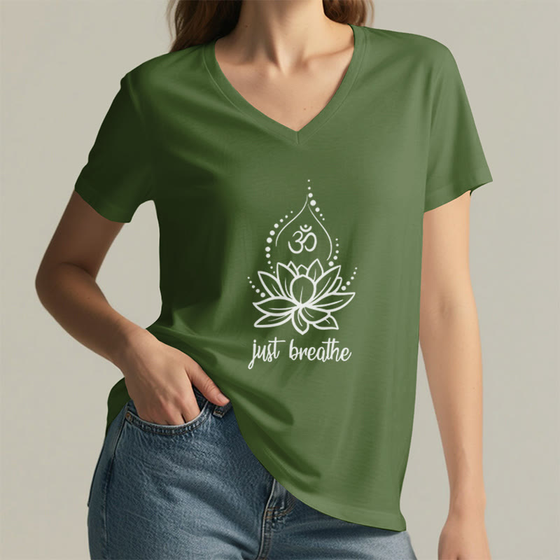 Maglietta con scollo a V per meditazione yoga "Just Breathe" Olivenorma - image 7