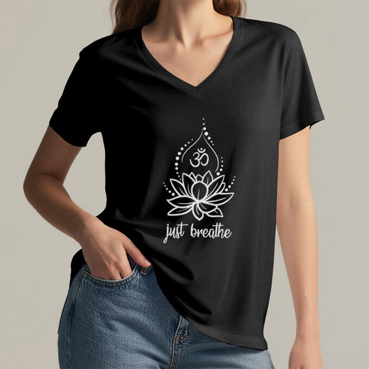 Maglietta con scollo a V per meditazione yoga "Just Breathe" Olivenorma - image 11