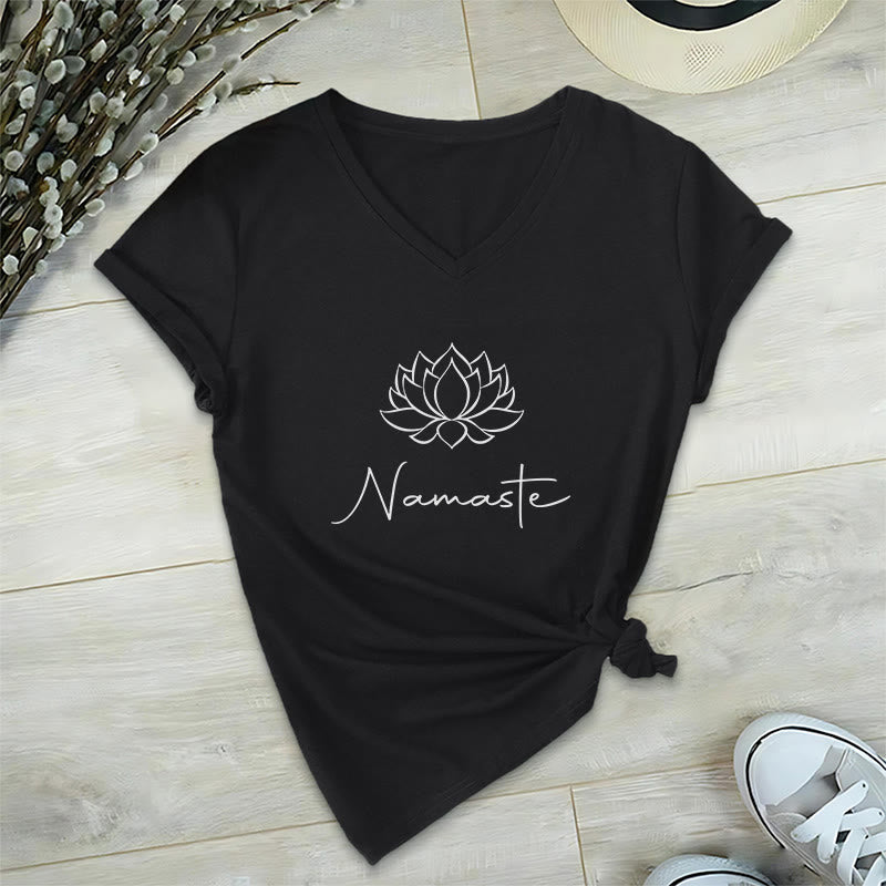 T-shirt con scollo a V minimalista Yoga Namaste Olivenorma - Nero - 2XL - image 12