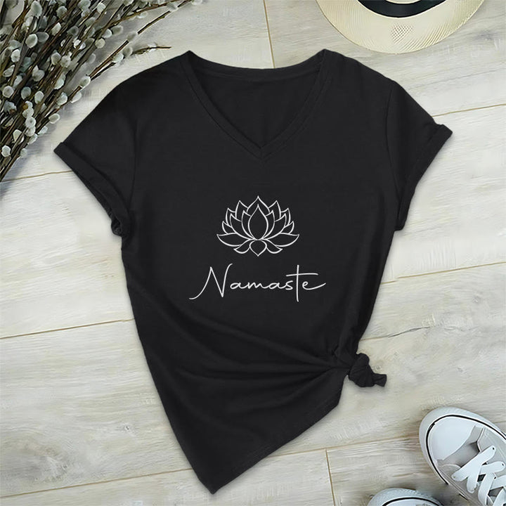 T-shirt con scollo a V minimalista Yoga Namaste Olivenorma - Nero - 2XL - image 12