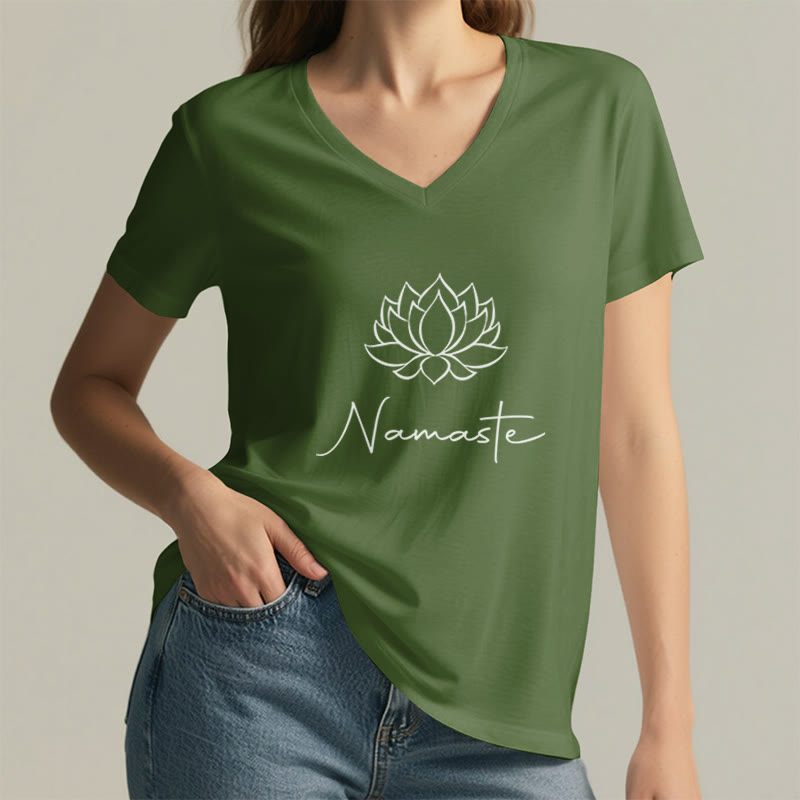 T-shirt con scollo a V minimalista Yoga Namaste Olivenorma - image 9