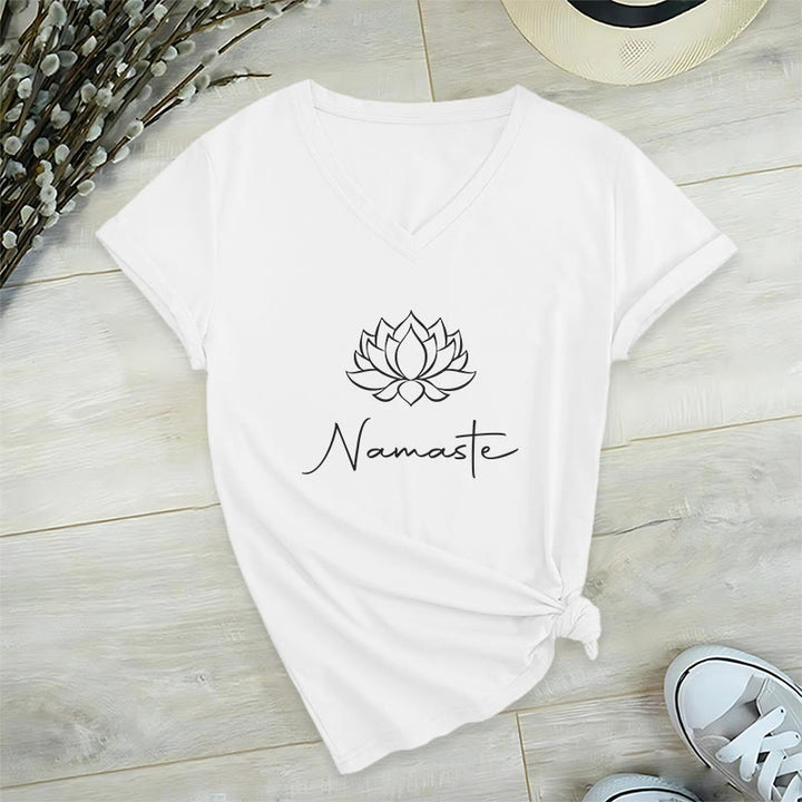 T-shirt con scollo a V minimalista Yoga Namaste Olivenorma - Bianco - 2XL - image 2