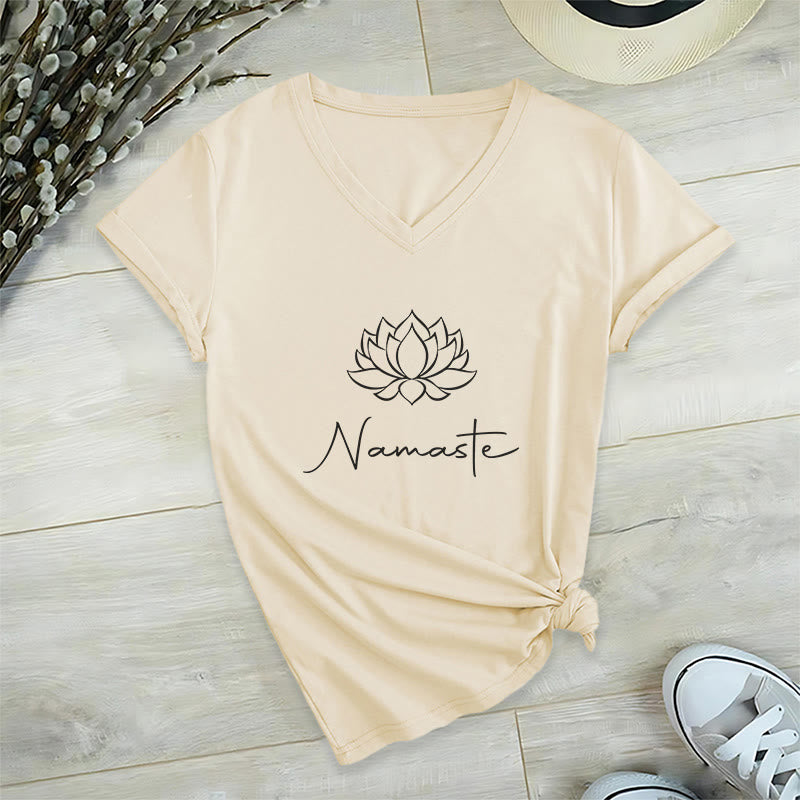 T-shirt con scollo a V minimalista Yoga Namaste Olivenorma - Cachi - 2XL - image 0