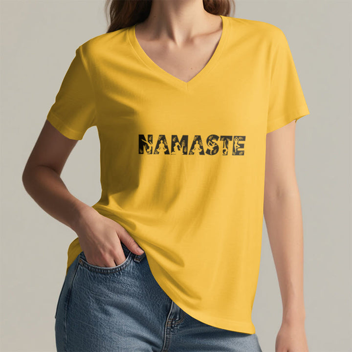 T-shirt con scollo a V minimalista Olivenorma Yoga Namaste Pose - image 17