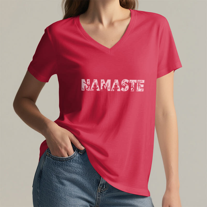 T-shirt con scollo a V minimalista Olivenorma Yoga Namaste Pose - image 15