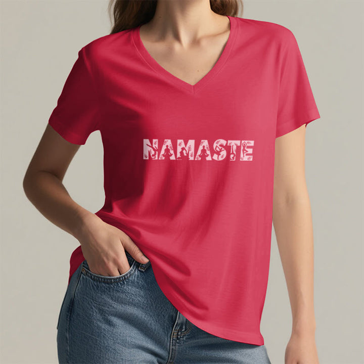 T-shirt con scollo a V minimalista Olivenorma Yoga Namaste Pose - image 15