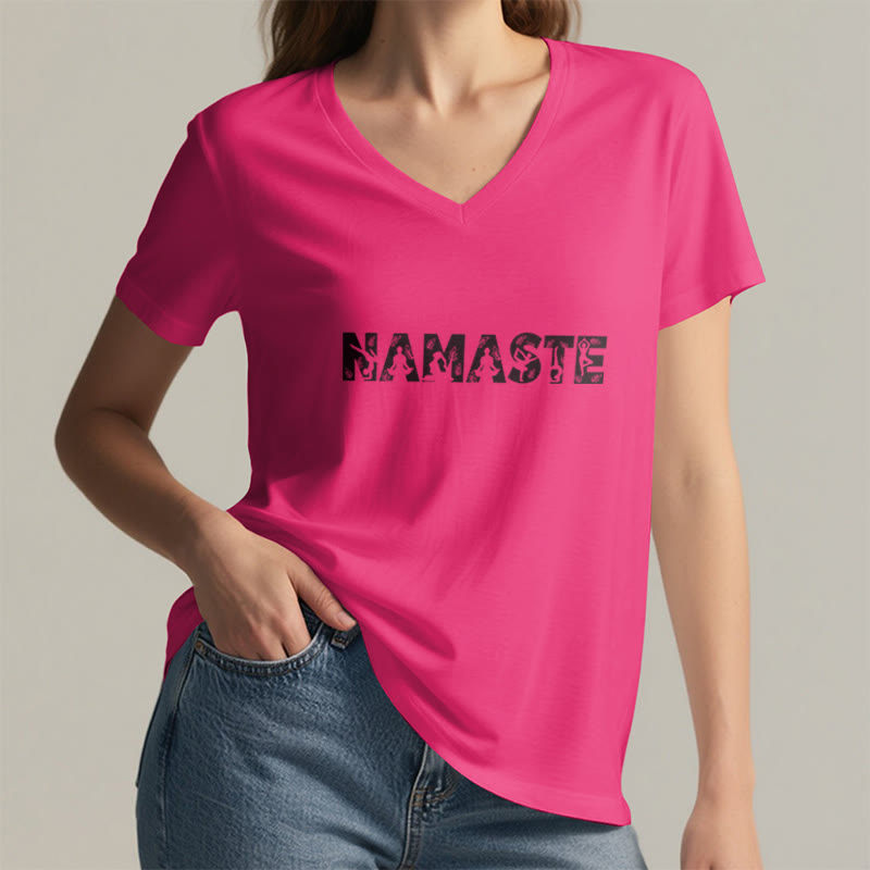 T-shirt con scollo a V minimalista Olivenorma Yoga Namaste Pose - image 21
