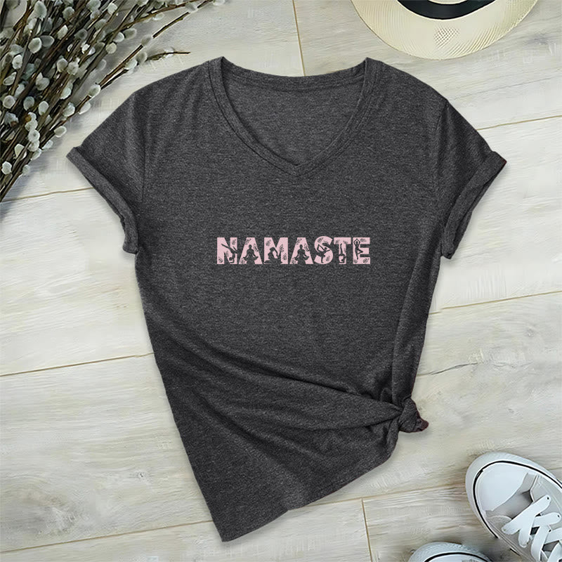 T-shirt con scollo a V minimalista Olivenorma Yoga Namaste Pose - Grigio - 2XL - image 12