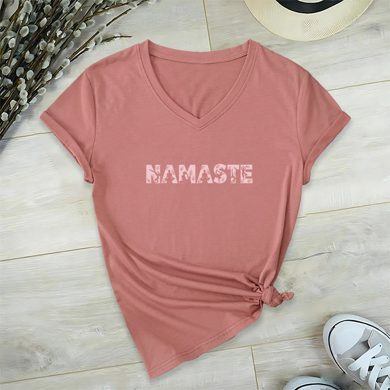 T-shirt con scollo a V minimalista Olivenorma Yoga Namaste Pose - Rosa - 2XL - image 18
