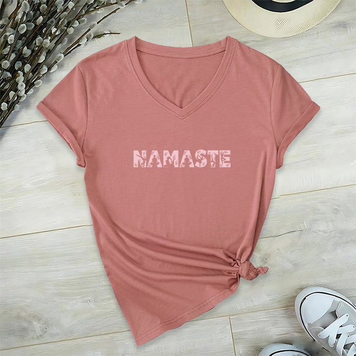 T-shirt con scollo a V minimalista Olivenorma Yoga Namaste Pose - Rosa - 2XL - image 18