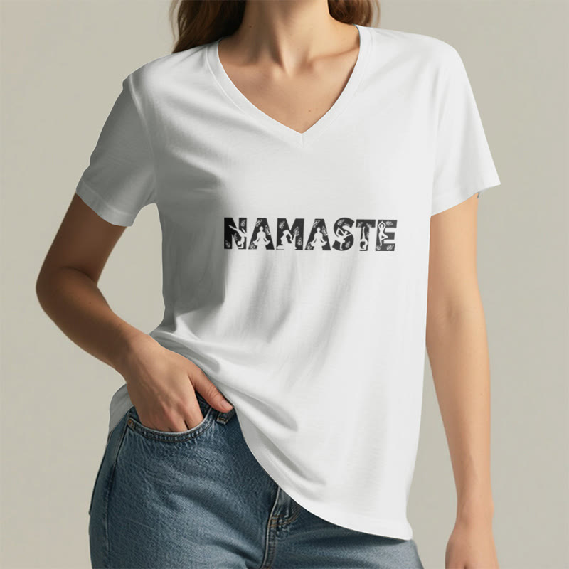 T-shirt con scollo a V minimalista Olivenorma Yoga Namaste Pose - image 5