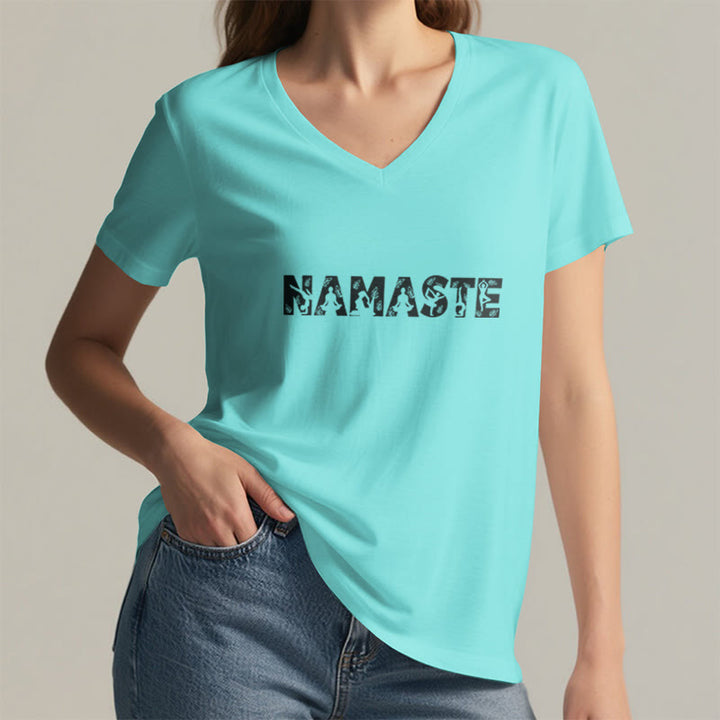 T-shirt con scollo a V minimalista Olivenorma Yoga Namaste Pose - image 23